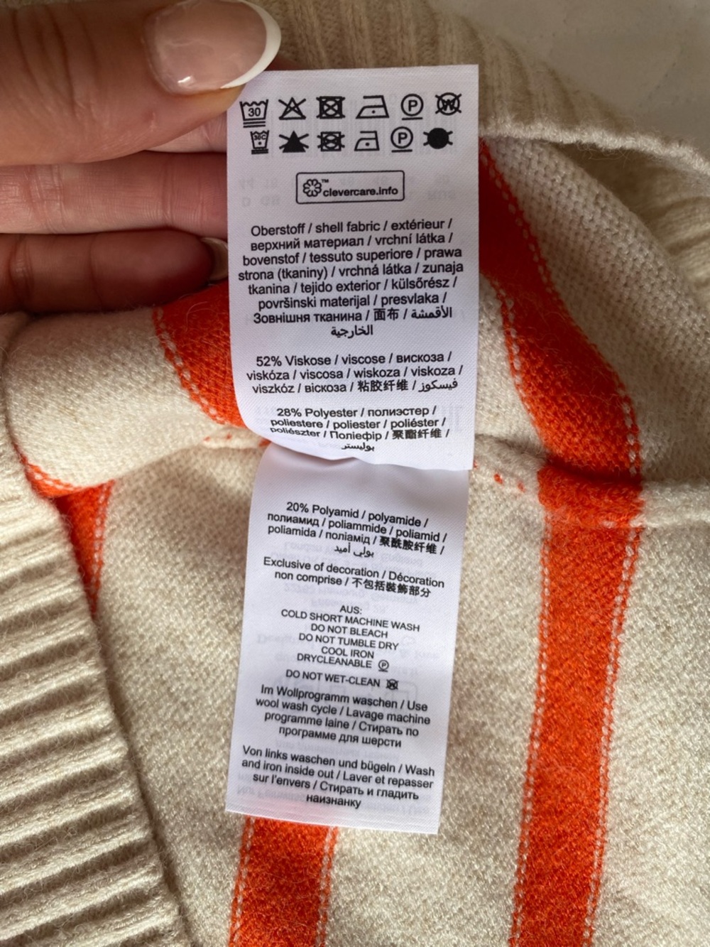 OLSEN “Henny” Striped Crewneck Sweater in Cream and Orange - Picture 6 of 6